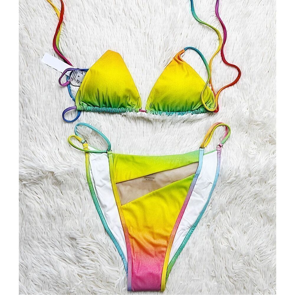 Monica Hansen Rainbow String Bikini 2 Piece NWT Size Small